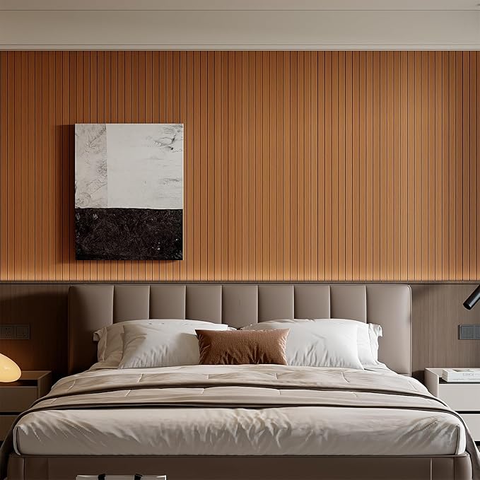 YU LI 3DH Peel and Stick PVC Slat Wall Panel 118"x15.75" Self-Adhesive Thick Faux Walnut Wood Grain Wallpaper Panel 3D Soundproof Wall Panels for Walls & Ceilings