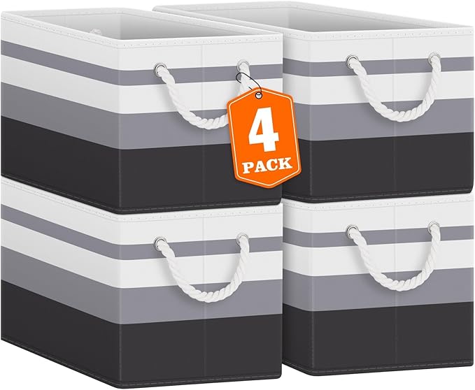 Fab totes Storage Bins [43-Pack], Foldable Storage Baskets for Organizing Toys, Books, Shelves, Closet, Large Storage Box with Rope Handles, Sturdy Organizer Bins, White & Black