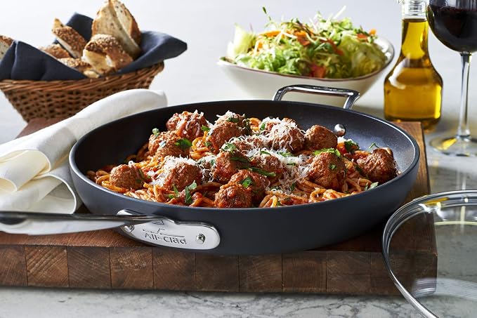 All-Clad HA1 Hard Anodized Nonstick Fry Pan 12 Inch Induction Pots and Pans, Cookware Black & HA1 Hard Anodized Nonstick Wok 12 Inch Induction Pots and Pans, Cookware Black