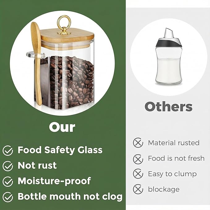 holoith Glass Jars with Bamboo Lids and Spoons, 16 oz Glass Storage Containers with Lids for Dry Food Storage Sugar, Coffee, Nuts, Cookie, Candy, Tea, Airtight Kitchen Canisters Spice Jars