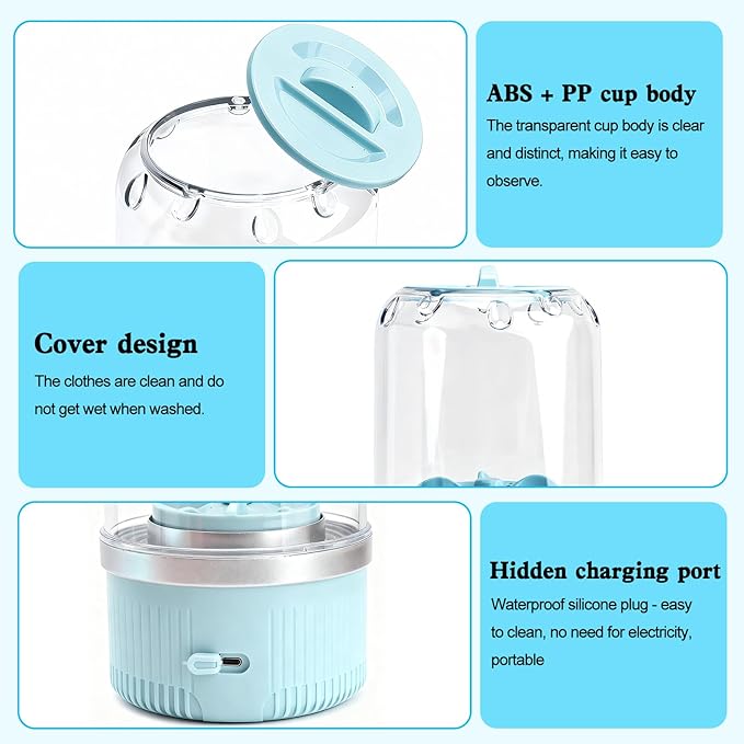 Portable Mini Washing Machine - 2025 Upgraded Washer for Underwear, Bra, Socks - Rechargeable Cordless Laundry Cup - Compact Travel Washers