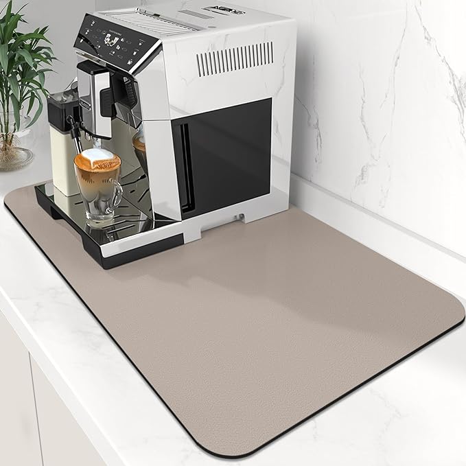 WISELIFE Coffee Mat Super Absorbent Dish Drying Mat Bar Accessories Match with Coffee Machine Large Drying Mats for Kitchen Counter 12" W x 19" L, Khaki