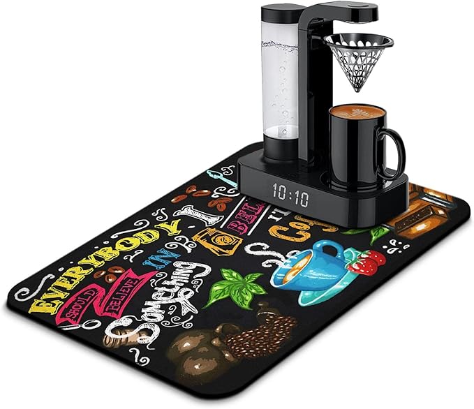 Coffee Bar Mat Accessories for Countertop Absorbent Hide Stain Rubber Backed Dish Drying Mats for Kitchen Counter Draining Pad Decor Gift (24x16in)
