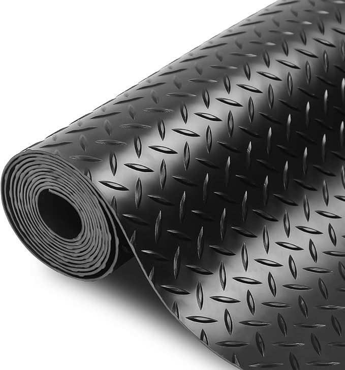 SEAL 5 x 10 FT Premium Garage Floor Mat, Solid 2.8mm Thick Lay-Flat Black Commercial Grade Heavy Duty Parking Mat for Garage Floor, Golf Cart, Water/Stain Resistant Runner (Embossed Diamond Plate)