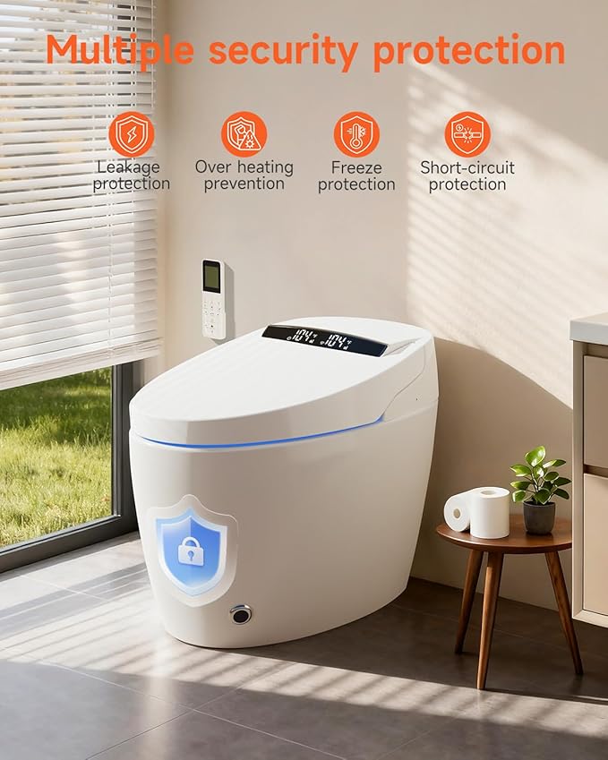 Smart Toilet with Bidet Built In, Auto Open/Close,Powerful Flush 1.2GPF, 17.2" ADA Comfort Height Seat,Foot Sensor,Bidet Toilet With Heated Seat,Instant Warm Water & Dryer,Tankless Toilet