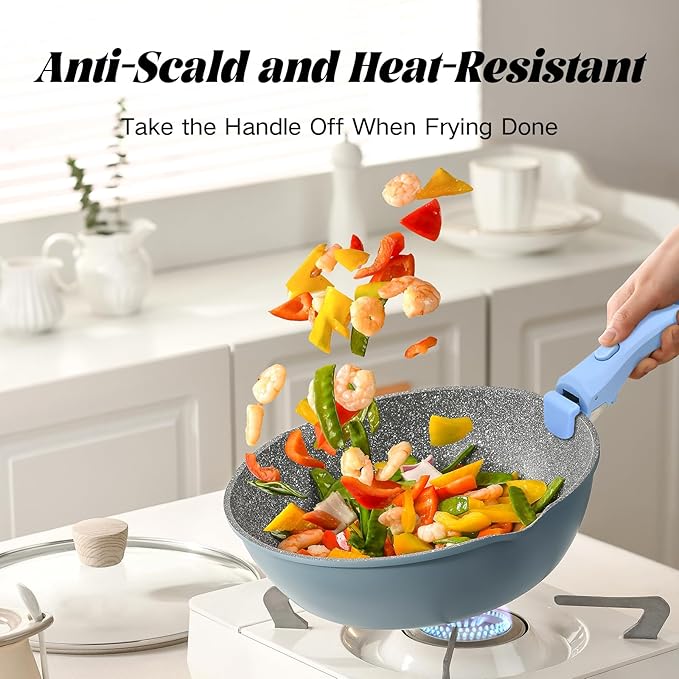 Detachable Handle Cookware Set 2 Pack Pots and Pans Replacement Handles Heat Resistant & Ergonomic Grip Compatible with Most Non-Stick Pans, Skillets & Pots (Blue and Gray)