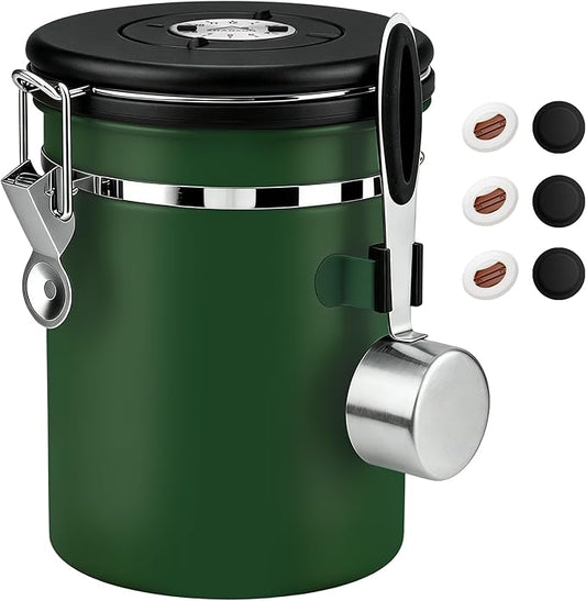 ShanSon Coffee Canister Airtight Coffee Container Stainless Steel Coffee Bean Storage Container with Scoop Coffee Canister for Beans Grounds Sugar Flour Tea Cereal,22OZ, Dark Green
