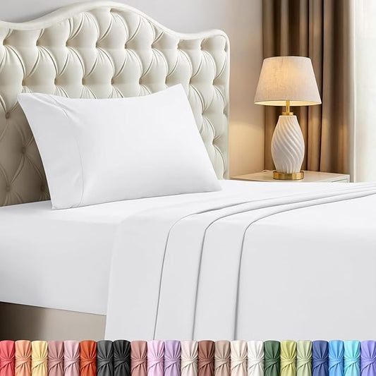 Utopia Bedding Twin Sheet Set – 3 Piece Bed Sheets for Twin Size Bed, Soft and Breathable Microfiber, Includes 1 Fitted Sheet, 1 Flat Sheet and 1 Pillowcase – Oeko Tex (White)