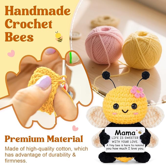 Mama Gifts from Daughter Son, Mothers Day Birthday Mama Gifts for New Mom, I Love You Mama, Mama to Be Present - Cute Handmade Crochet Bee - Bonus Step Mother in Law, Emotional Support Crochet