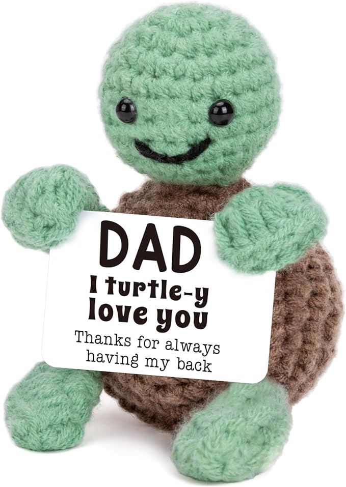 4THFARMES Mini Funny Turtle Fathers Day Dad Gifts from Daughter Son Wife, Birthday Gift for Dad Father Daddy Presents, I Love You Small Cute Stuff Things, Handmade Emotional Positive Crochet Turtle