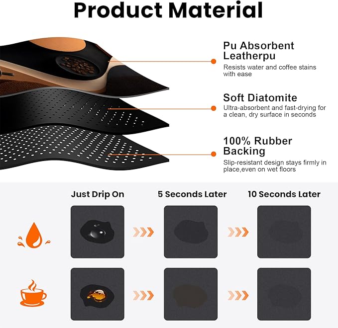 Coffee Mat 17"x32" - Extra Large Absorbent Non Slip Dish Drying Mat,Coffee Bar Accessories,Kitchen Counter Protector for Coffeemaker, Sink, Dining Decor