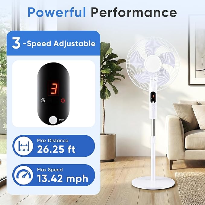 NEWBULIG 17" Pedestal Fans with Remote, Oscillating Standing Fan with 3 Speed & 3 Model, Quiet Timer Stand Up Fan for Indoor, Bedroom, Living Room, Adjustable Height & Tilt Head, Easy Assembly