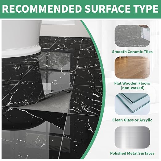 40-Pack Peel and Stick Floor Tiles Vinyl Floor 12 x 12 inch Self Adhesive Waterproof Flooring Planks DIY for Bathroom, Kitchen, Living Room, RV, Cover 40 Sq. Ft, Polish Black Marble