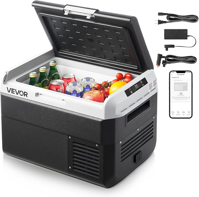 VEVOR 12 Volt Car Refrigerator, 26.4QT/25L Car Fridge, Portable Electric Freezer with -4℉ to 68℉ Adjustable Temp, 12/24V DC and 100-240V AC Compressor Cooler for Outdoor, Camping, RV
