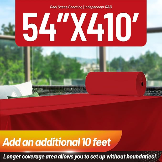 Plastic Table Cloth, 410 Ft X 54 in Disposable Tablecloth Red Tablecloth Premium PEVA Plastic Table Cloth Disposable with Any Cut Sliding Cutters for Picnics, Parties, Birthdays, Festivals