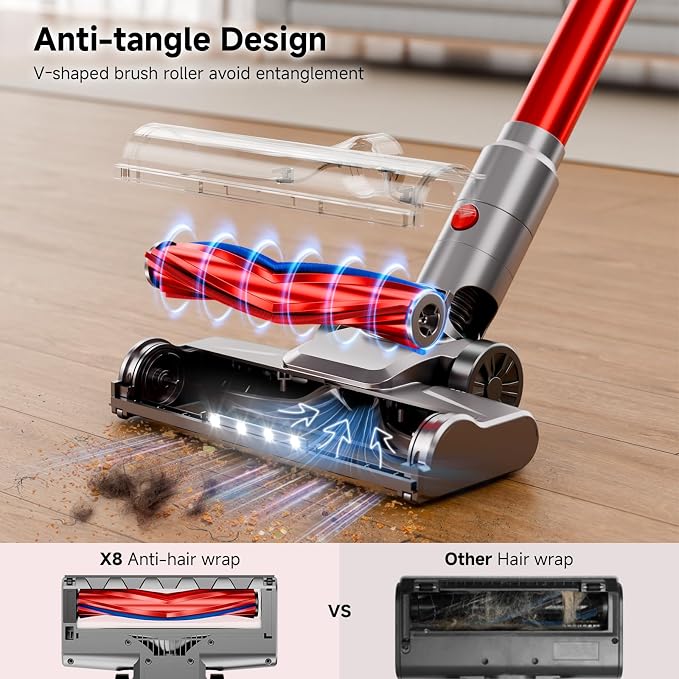 Cordless Vacuum Cleaner, Powerful Stick Vacuum Cleaner for Home with Rechargeable Battery, 6-in-1 Lightweight Handheld Vacuum, 45 Mins Runtime for Hardfloor & Carpets Pet Hair