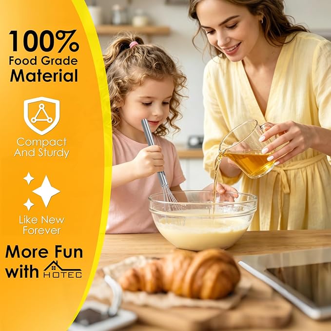 HOTEC 10 Inch Mini Whisk, Anti-Rust 304 Stainless Steel Small Whisks for Cooking, Baking, Mixing Ingredients & Deep Containers