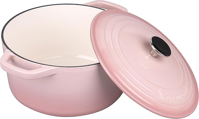 VORRINGARD Enameled Cast Iron Dutch Oven Pot with Lid, for Bread Baking, Round Bread Oven- include Sourdough Bread Baking Supplies Set, 6QT, Pink