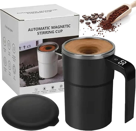 2026 Upgraded Electric Coffee Mug, 14oz Electric High Speed Self Stirring Insulated Coffee Mug with a Built-in LCD Thermometer & Lid, for Brewing Coffee, Milk, Cocoa and Other Beverages (Black)