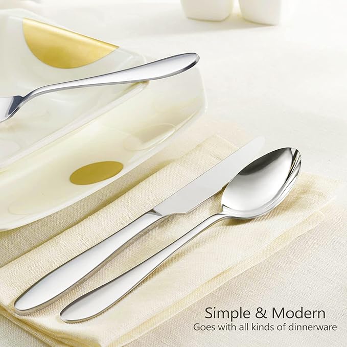 HaWare 60-Piece Silverware Set for 12, Stainless Steel Flatware Cutlery Tableware for Home, Modern Ergonomic Eating Utesils, Mirror Polished, Dishwasher Safe