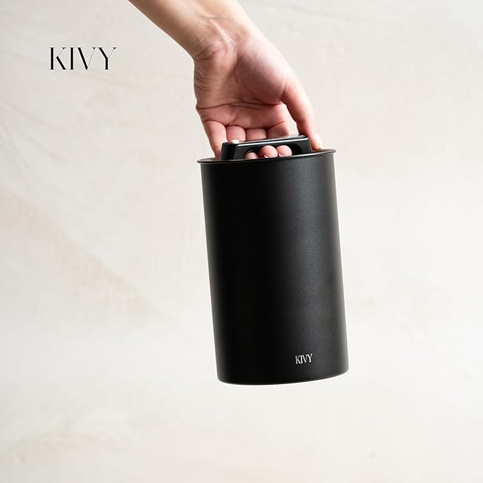 KIVY Vacuum Coffee Canister - Push Lid Preserves Coffee Aroma & Oil - Stainless Steel Airtight Coffee Canister - Container for Ground & Coffee Bean Storage - Coffee Storage Jar - Removes Excess Air