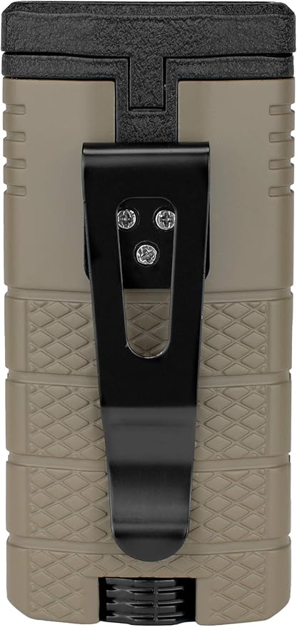Xikar Tactical Triple Power Jet Flame Lighter, Engineered for Performance, Removable Pocket Clip, Angled Jet Flames, Ergonomic Metal Body, Tan and Black