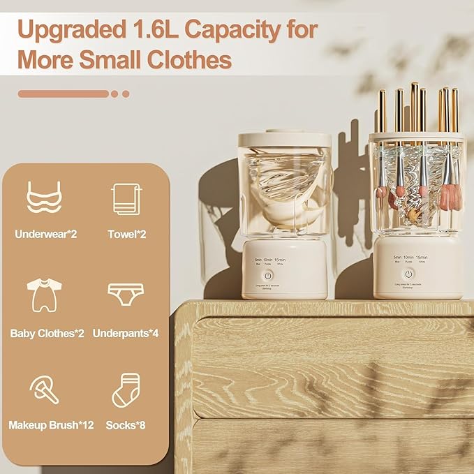 Portable Mini Washing Machine, Underwear Washing Machine Small Clothes Washer Makeup Brush Cleaner (Cream)