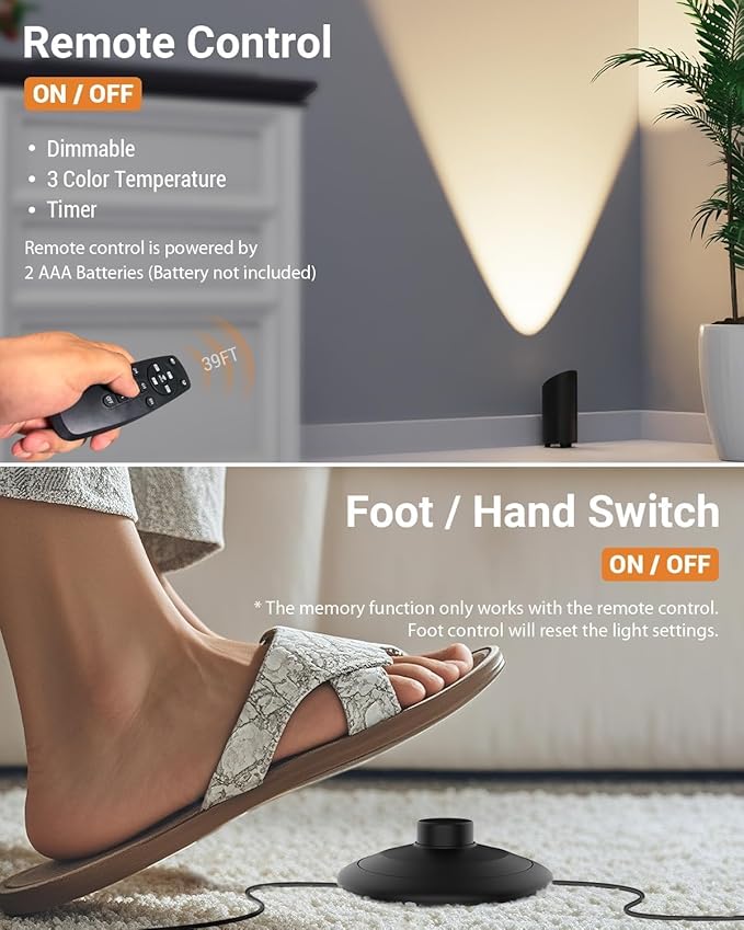 Abovizo 4 Pack Uplighting Indoor, LED Floor Can Lights with Remote and Timer, 3 Color Temps Dimmable Spotlight for Corner Sofa Plant Home Accent Lighting, 5.9 FT Plug Cord & Foot Switch, Black