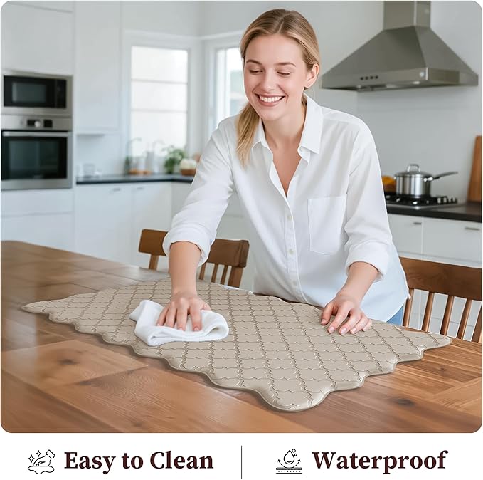 Arenarug Upgrade Scalloped Embossed Kitchen Mats for Floor 2PCS Cushioned Anti Fatigue Waterproof Foam Kitchen Rugs Non Slip Washable Comfort Standing Mat for Sink Laundry,17.3"x30"+17.3"x59",Khaki