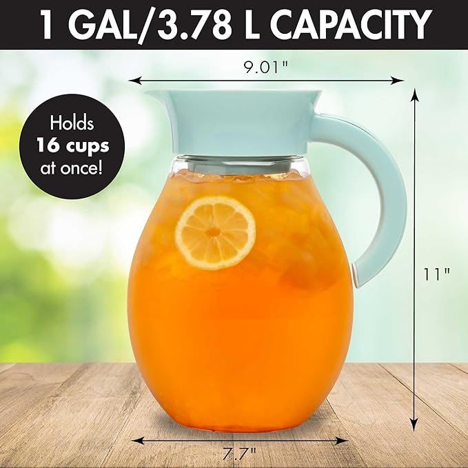 Primula The Big Iced Tea Maker and Infuser, Plastic Beverage Pitcher with Leak Proof, Airtight Lid, Fine Mesh Reusable Filter, Made without BPA, Dishwasher Safe, Aqua (Pack of 4)