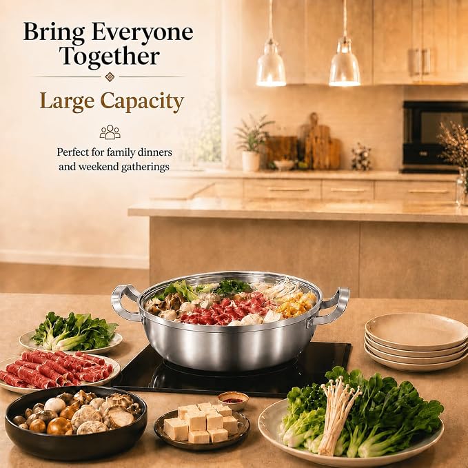 Delarlo Tri-Ply Stainless Steel Hot Pot 12 inch Everyday pan With lid,4QT | Deep Saute Pan,Kitchen Everything Pan, High Side Chef's Pans, Induction Cooking Pot, Dishwasher Safe,Stock Pot Up To 600℉