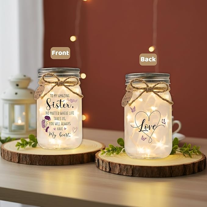 SOLMAY Unique Sister Birthday Gifts from Sister, Sentimental Keepsake Mason Jar for Big Sisters from Little Brother, Siblings Birthday Gift, Easter Gift for Sisters