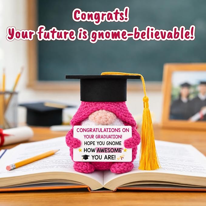 Graduation Gifts Her Women - Class of 2026 Funny Handmade Crochet Gnome Gift for Pre K Prek Kindergarten Preschool Grade Middle High School College Graduate for Him Girls Boys