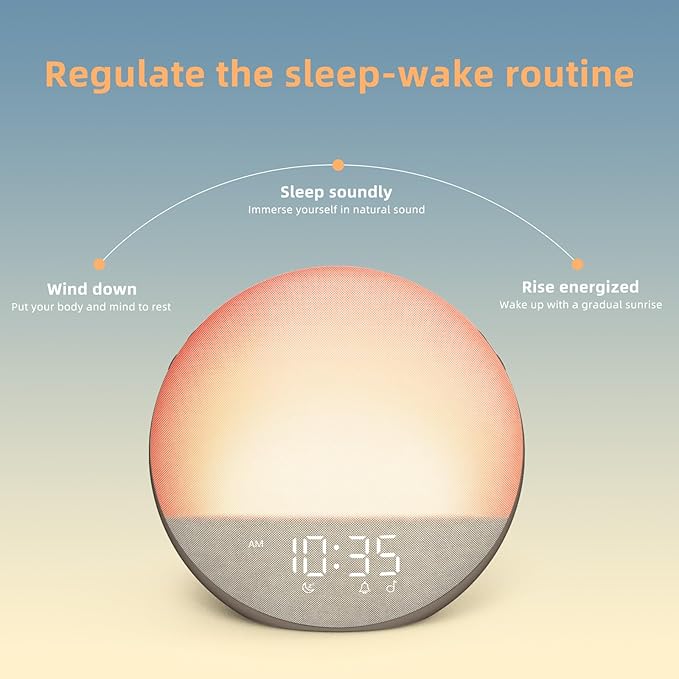 Odokee Sunrise Alarm Clock White Noise Machine: Natural Wake Up Light | Dimmable Clock with Bluetooth Speaker for Bedroom - 25 Sleep Sounds for Baby Adults Kids Cocoa