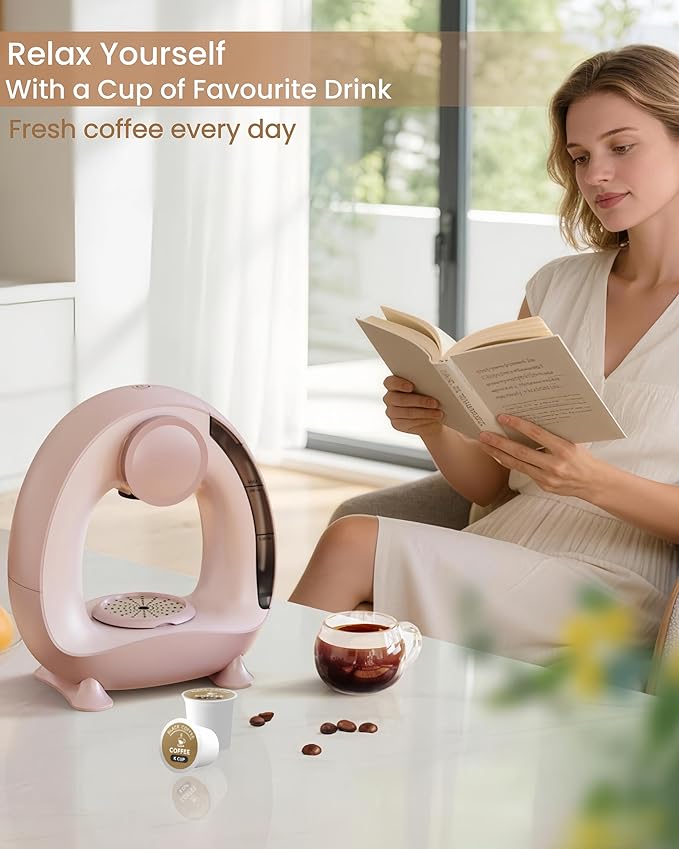 3 in 1 Single Serve Coffee Maker for K Cup Pink, Ground and Tea Leaves, Mini K Cup Coffee Brewer with One Button Operation, 1400W 20s Fast Heating,Compact for Small Spaces-Glass not included