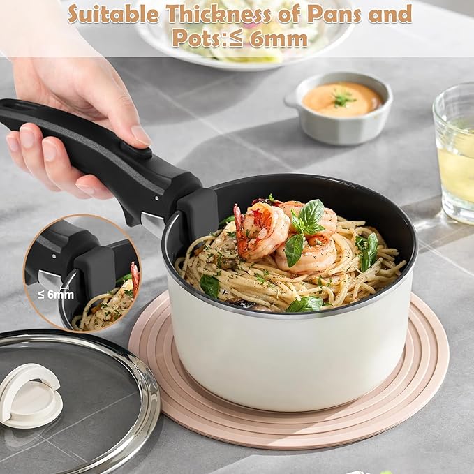 Wayona Removable Handle for Pots and Pans - Universal Detachable Pan Handle Replacement - Heat-Resistant Plastic, Stainless Steel, Silicone - Black