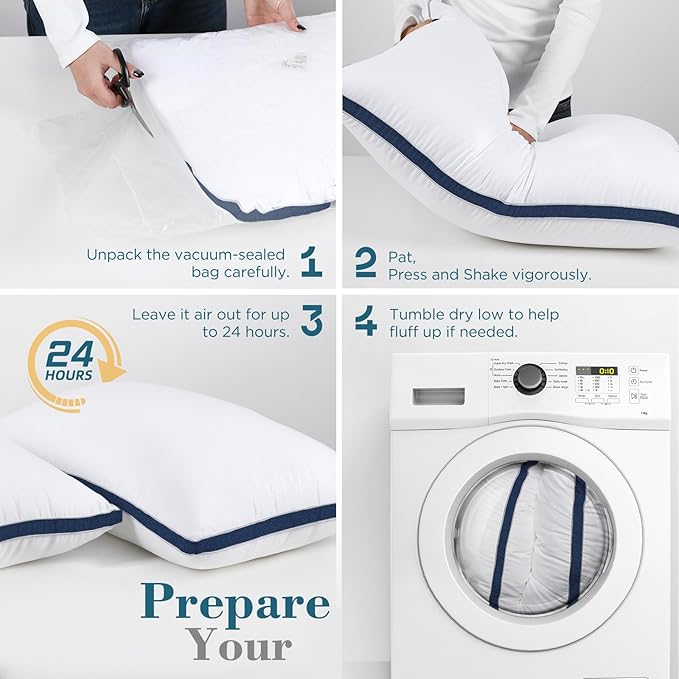 viewstar Bed Pillows King Sizes Set of 2, Hotel Quality Cooling Down Alternative Gusseted Pillows for Side, Back, or Stomach Sleepers, Navy