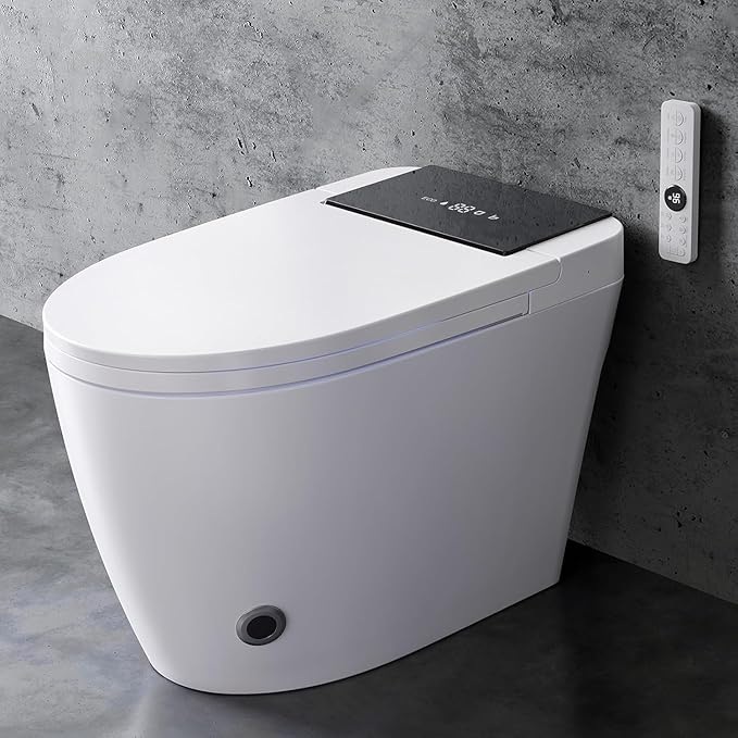 Smart Toilet with Bidet Built In, Heated Seat & Dual Auto Flush, Foot Sensor, Tankless Modern Elongated Electric Toilet with Warm Water Wash, Air Dryer, LED Display & 1000g MaP Flush, 1.28 GPF
