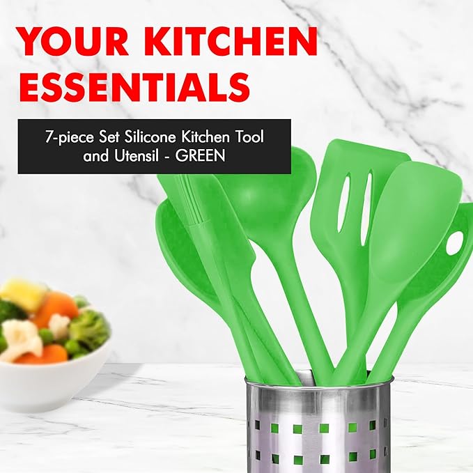 Chef Craft Premium Silicone Kitchen Tool and Utensil Set, 7 Piece, Green
