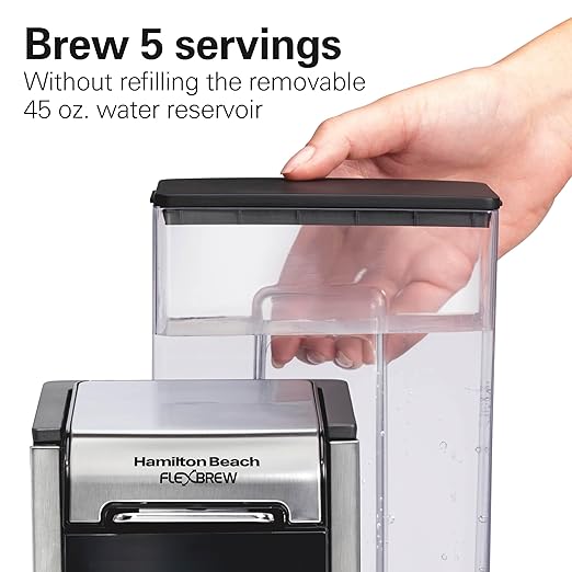 Hamilton Beach FlexBrew Advanced 4-in-1 Single Serve Hot & Iced Coffee Maker with Removable 45 oz. Water Reservoir, Use Pod Packs and Grounds, Fast Brewing, Black (49925)