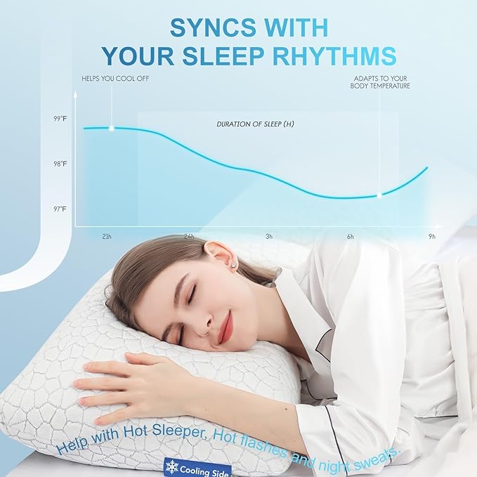 QUTOOL Cooling Pillow for Sleeping, CertiPUR-US Shredded Memory Foam Queen Pillows Set of 2, Cool Pillow for Hot Sleepers Adjustable Firm Pillow for Side, Back, Stomach Sleepers Soft Yet Support,White