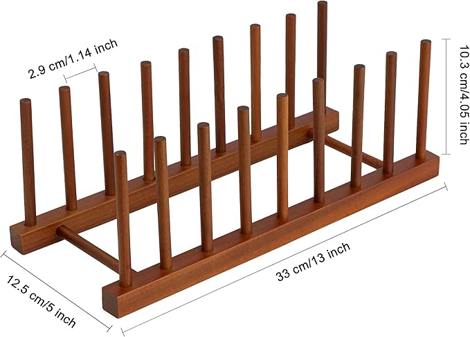 HBlife 2pcs Teak Dish Drying Rack Plates Holder Stand Kitchen Storage Cabinet Organizer for Dish/Plate/Bowl/Cup/Pot Lid/Cutting Board (8 Slots)