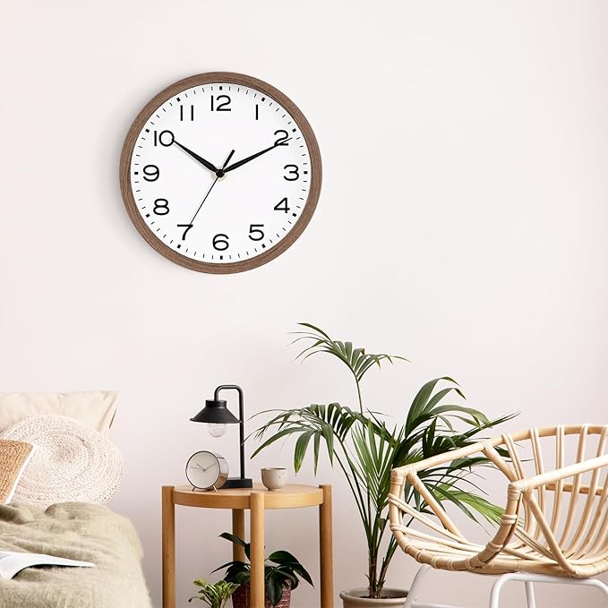AKCISOT 8 Inch Wall Clock, Battery Operated Analog Clock, Silent Non-Ticking, Ideal for Bedroom, Bathroom, Kitchen, Office and School, Walnut