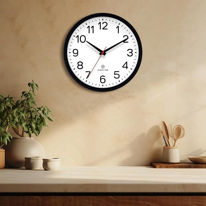 AKCISOT 14 Inch Wall Clock, Battery Operated Analog Clock, Silent Non-Ticking, Ideal for Bedroom, Bathroom, Kitchen, Office and School, Black