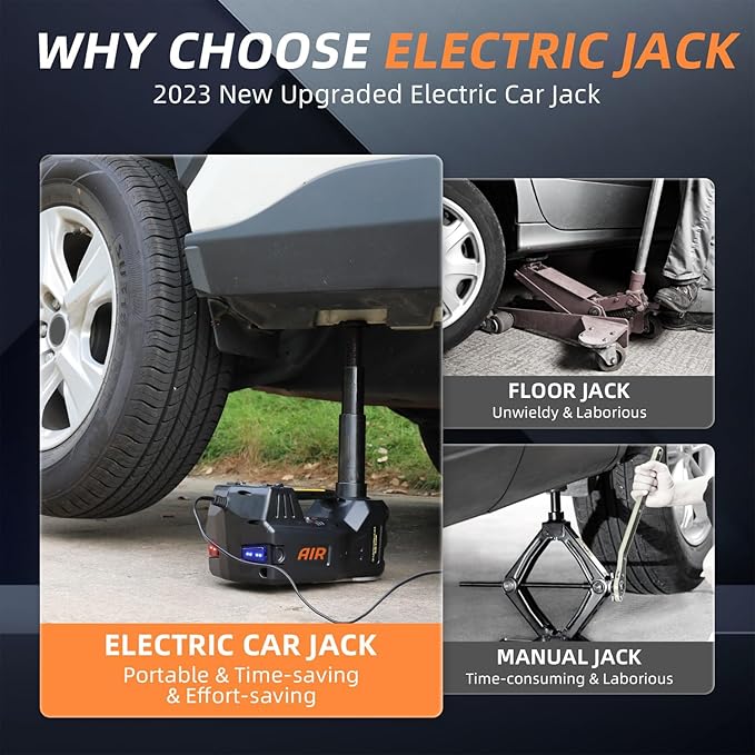 STANDTALL Electric Car Jack Kit 5 Ton 12V Hydraulic Jack Automatic Lift for Car with Impact Wrench and Tire Inflator Pump for SUV Sedan Truck Change Tires Garage Repair Road Emergency