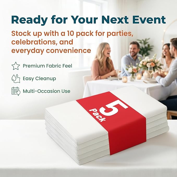 Plastic Table Cloth, 5 Packs Disposable Tablecloth 54 X 108 Inch White Plastic Tablecloth for Rectangle Tables Tougher PEVA Table Cover for Party Decorations Picnic Graduation Camping Birthday