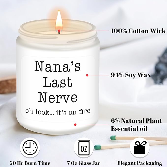Homsolver Nana Gifts from Grandkids, Birthday Christmas Valentines Mothers Day Gifts for Nana,Nana's Last Nerve Scented Candle
