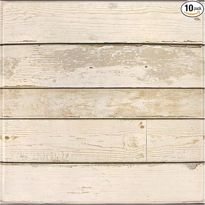 Commomy Peel and Stick Faux Wood - 10 Pcs 11.8"x11.8" Not Real Wood, Wall Sticker Tiles Ultralight PVC Wall Covering for Kitchen Backsplash,Bedroom,Retro Interior Decor