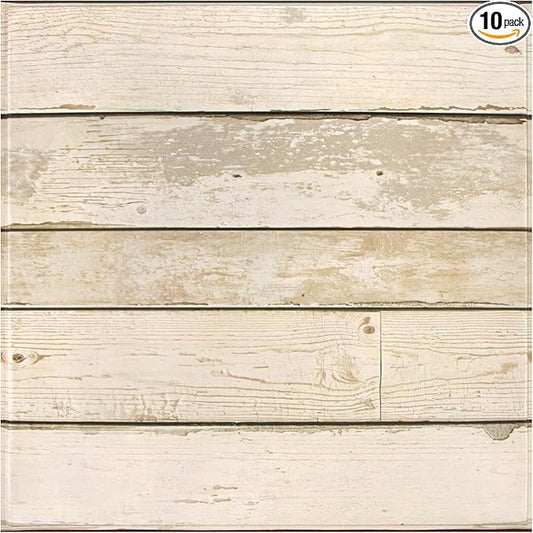 Commomy Peel and Stick Faux Wood - 10 Pcs 11.8"x11.8" Not Real Wood, Wall Sticker Tiles Ultralight PVC Wall Covering for Kitchen Backsplash,Bedroom,Retro Interior Decor