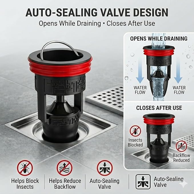 Magnetic Floor Drain Core Insert, Odor-Proof Shower Drain Insert for Bathroom, Stops Sewer Smell, Insects & Backflow, Self-Sealing Design, Fits Most Standard Floor Drains (1.45-2 in)